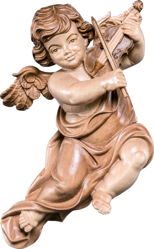 putto mariano con violino - demetz - deur - statua in legno dipinta a mano. altezza pari a 22 cm.