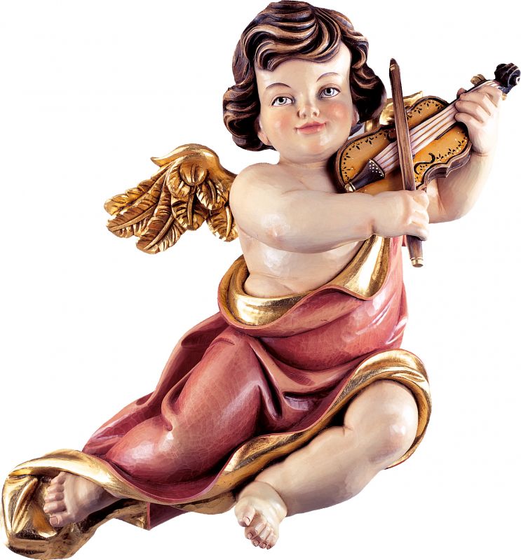 putto mariano con violino - demetz - deur - statua in legno dipinta a mano. altezza pari a 27 cm.