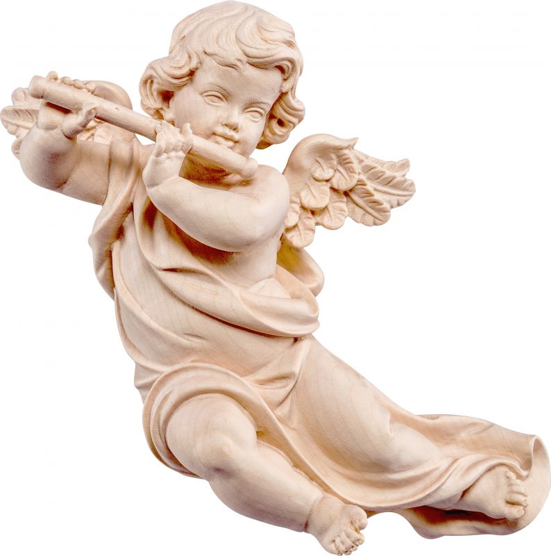 putto mariano con flauto - demetz - deur - statua in legno dipinta a mano. altezza pari a 14 cm.