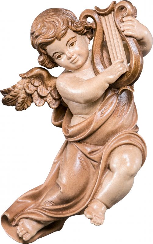 putto mariano con lira - demetz - deur - statua in legno dipinta a mano. altezza pari a 22 cm.