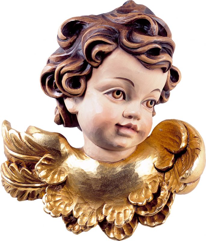 testina d'angelo cirmolo sx - demetz - deur - statua in legno dipinta a mano. altezza pari a 14 cm.