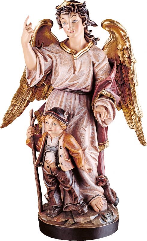 angelo custode barocco - demetz - deur - statua in legno dipinta a mano. altezza pari a 30 cm.
