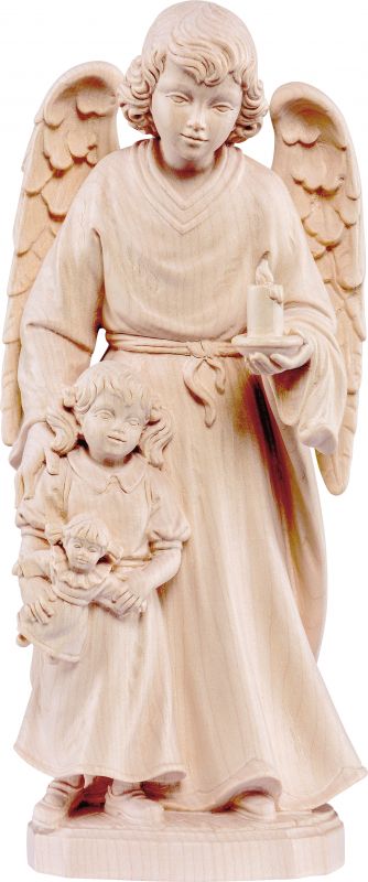 angelo custode con bambina - demetz - deur - statua in legno dipinta a mano. altezza pari a 20 cm.