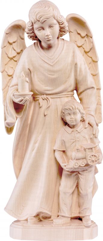angelo custode con bambino - demetz - deur - statua in legno dipinta a mano. altezza pari a 60 cm.