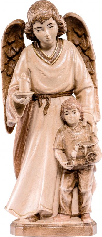 angelo custode con bambino - demetz - deur - statua in legno dipinta a mano. altezza pari a 60 cm.