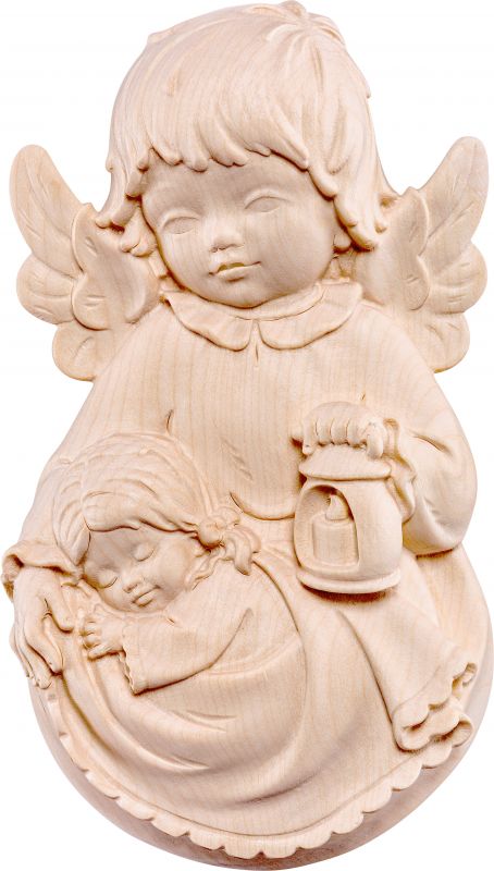 angelo custode pensile con bambina - demetz - deur - statua in legno dipinta a mano. altezza pari a 14 cm.