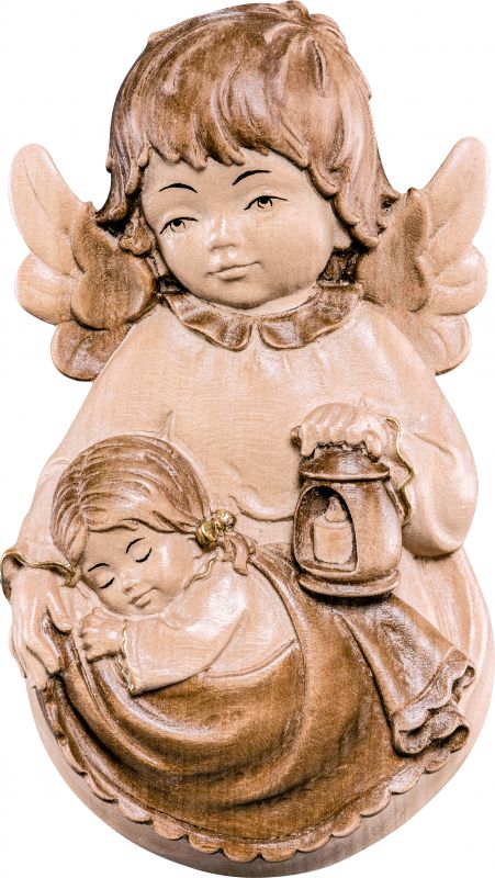 angelo custode pensile con bambina - demetz - deur - statua in legno dipinta a mano. altezza pari a 10 cm.