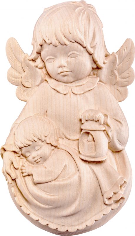 angelo custode pensile con bambino - demetz - deur - statua in legno dipinta a mano. altezza pari a 14 cm.