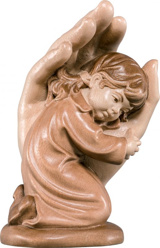 mano protettrice da poggiare con bambina - demetz - deur - statua in legno dipinta a mano. altezza pari a 14 cm.