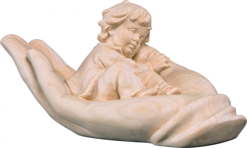 mano protettrice distesa con bambino - demetz - deur - statua in legno dipinta a mano. altezza pari a 7 cm.