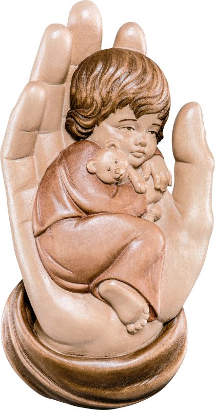 mano protettrice da appendere con bambina - demetz - deur - statua in legno dipinta a mano. altezza pari a 9 cm.