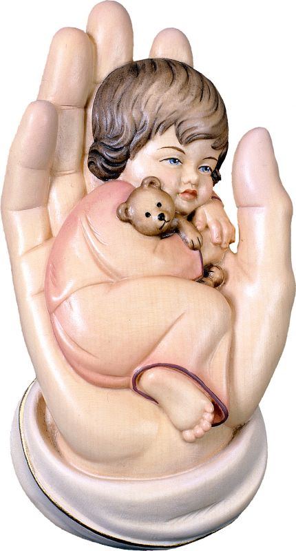 mano protettrice da appendere con bambina - demetz - deur - statua in legno dipinta a mano. altezza pari a 19 cm.