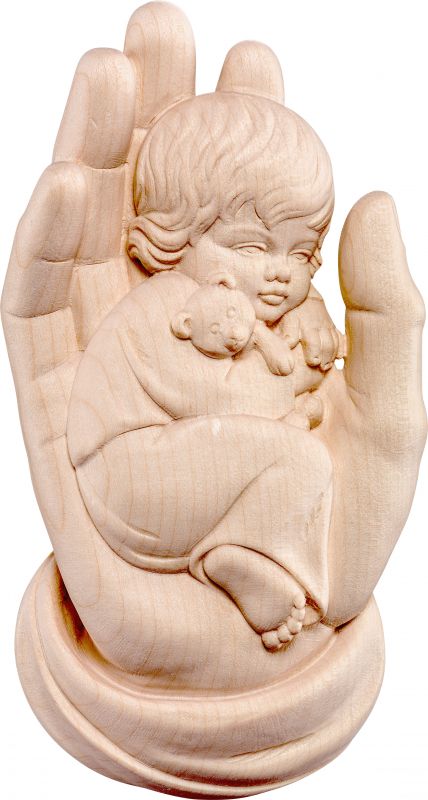 mano protettrice da appendere con bambino - demetz - deur - statua in legno dipinta a mano. altezza pari a 15 cm.