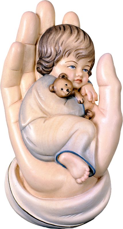 mano protettrice da appendere con bambino - demetz - deur - statua in legno dipinta a mano. altezza pari a 15 cm.