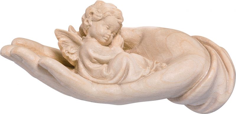 mano protettrice distesa con angelo azzurro - demetz - deur - statua in legno dipinta a mano. altezza pari a 14 cm.