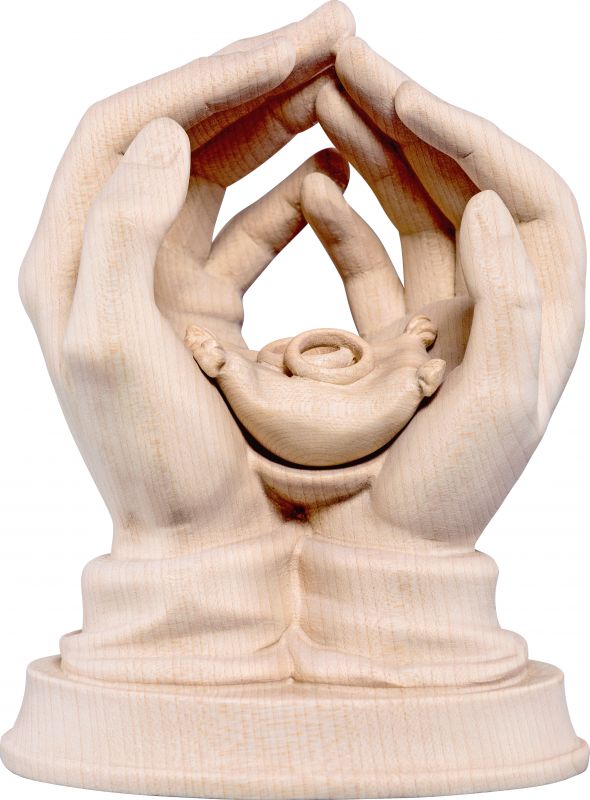 mani protettrici con fedi nuziali - demetz - deur - statua in legno dipinta a mano. altezza pari a 16 cm.