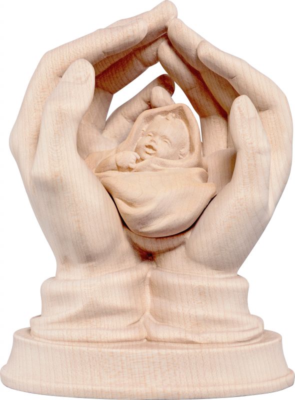 mani protettrici con neonato - demetz - deur - statua in legno dipinta a mano. altezza pari a 16 cm.