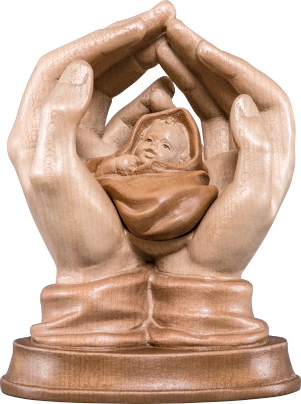 mani protettrici con neonato - demetz - deur - statua in legno dipinta a mano. altezza pari a 8 cm.