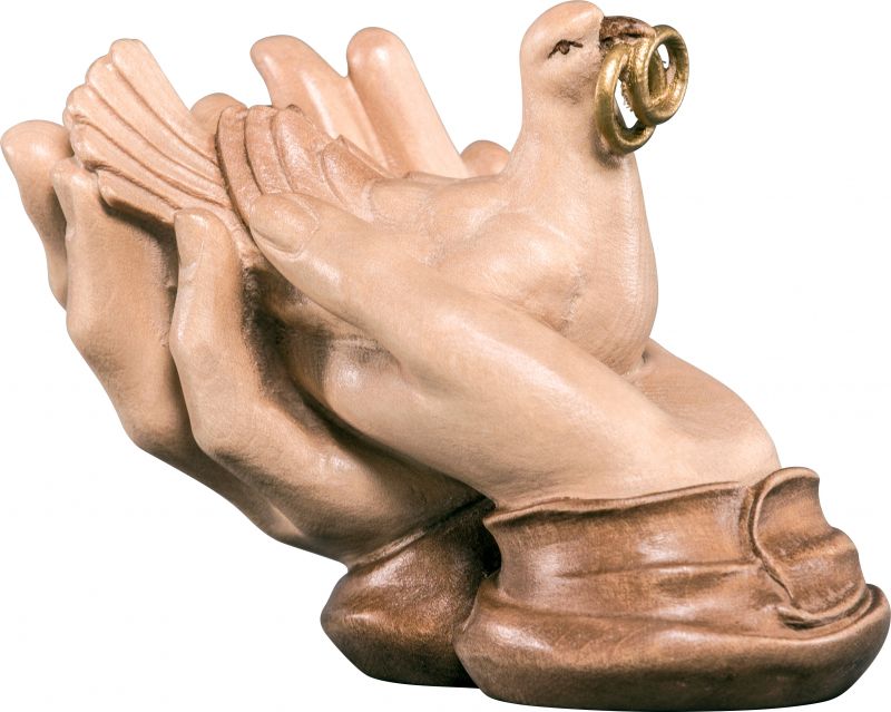mani protettrici con colomba - demetz - deur - statua in legno dipinta a mano. altezza pari a 5 cm.