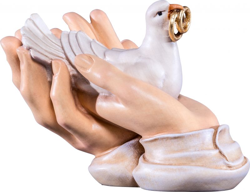 mani protettrici con colomba - demetz - deur - statua in legno dipinta a mano. altezza pari a 10 cm.