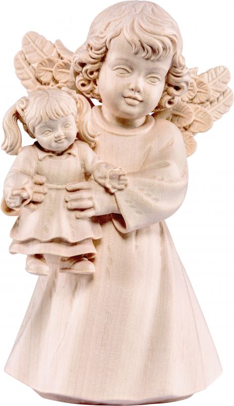 statuina dell'angioletto con bambola, linea da 7 cm, in legno naturale, collezione angeli sissi - demetz deur