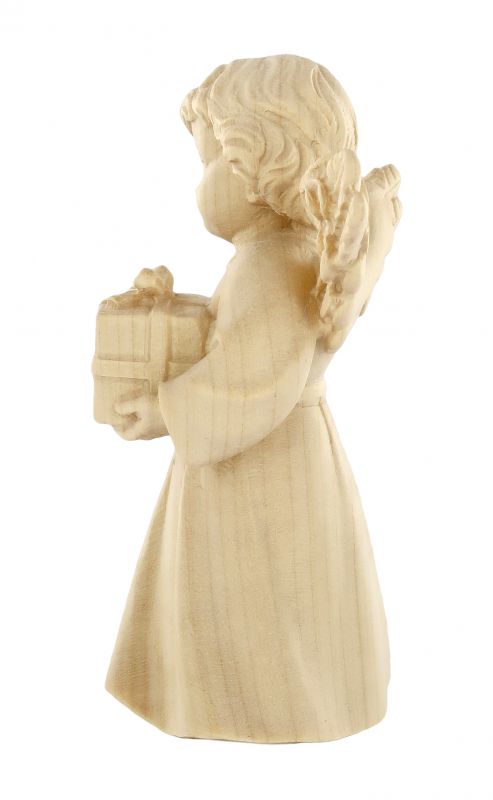statuina dell'angioletto con pacchetto regalo, linea da 10 cm, in legno naturale, collezione angeli sissi - demetz deur