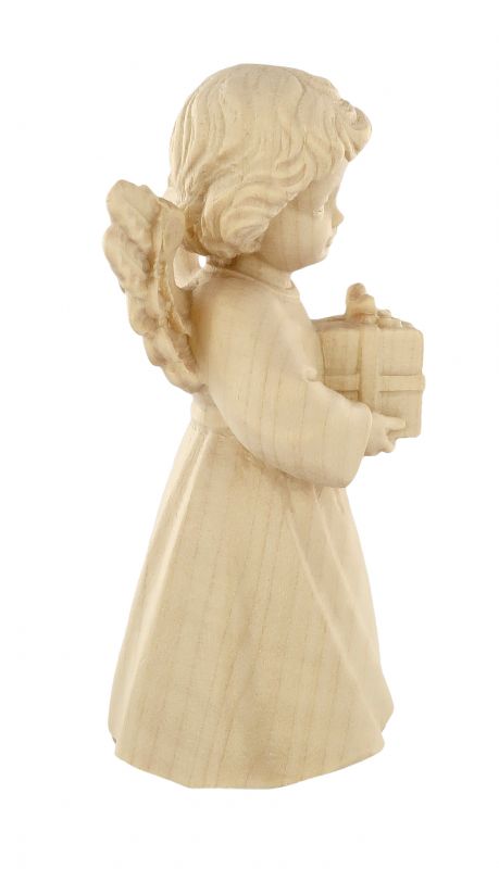 statuina dell'angioletto con pacchetto regalo, linea da 10 cm, in legno naturale, collezione angeli sissi - demetz deur