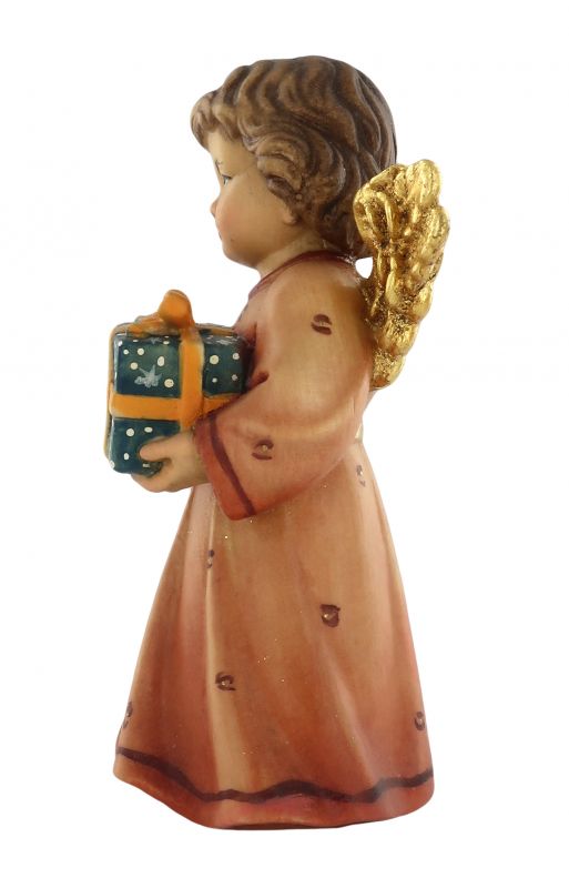 statuina dell'angioletto con dono, linea da 10 cm, in legno dipinto a mano, collezione angeli sissi - demetz deur