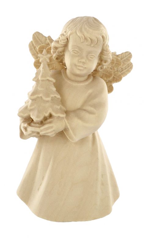 statuina dell'angioletto con alberello di natale, linea da 14 cm, in legno naturale, collezione angeli sissi - demetz deur
