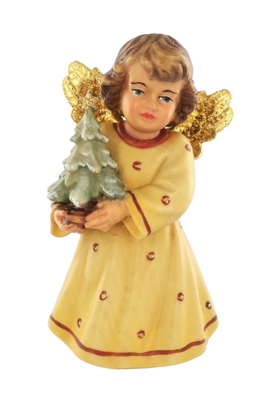 statuina dell'angioletto con alberello di natale, linea da 10 cm, in legno dipinto a mano, collezione angeli sissi - demetz deur