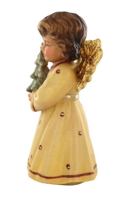 statuina dell'angioletto con alberello di natale, linea da 10 cm, in legno dipinto a mano, collezione angeli sissi - demetz deur