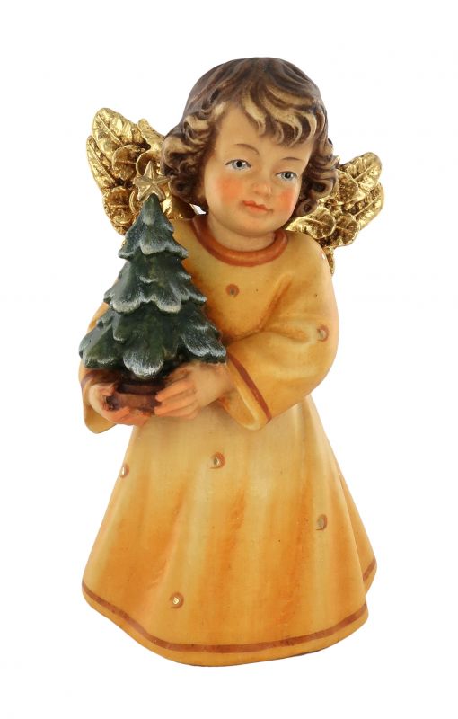 statuina dell'angioletto con alberello di natale, linea da 14 cm, in legno dipinto a mano, collezione angeli sissi - demetz deur