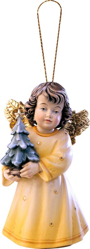 angelo sissi con alberello da appendere - demetz - deur - statua in legno dipinta a mano. altezza pari a 5 cm.