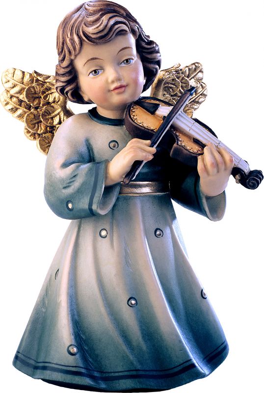 statuina dell'angioletto con violino, linea da 14 cm, in legno dipinto a mano, collezione angeli sissi - demetz deur