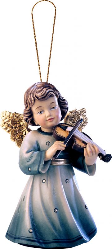 angelo sissi con violino da appendere - demetz - deur - statua in legno dipinta a mano. altezza pari a 5 cm.