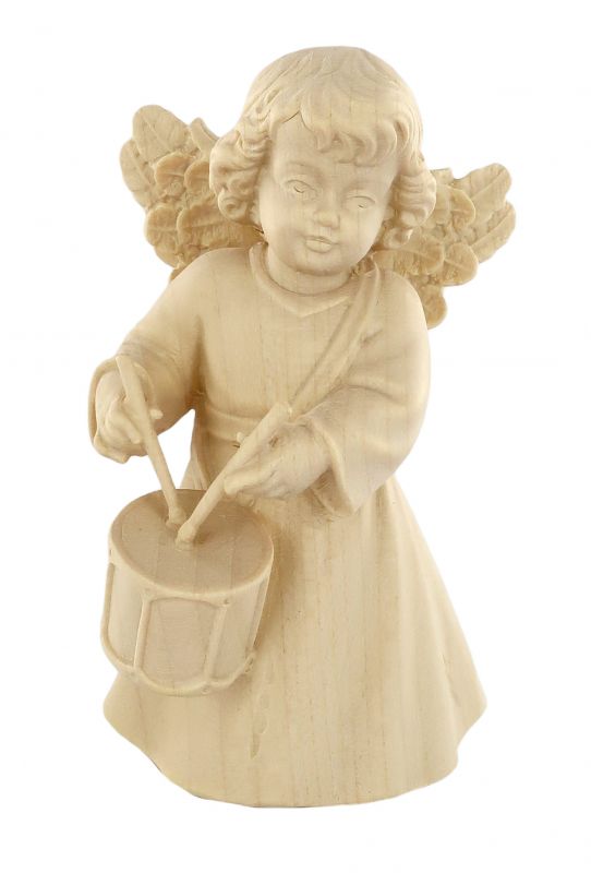 statuina dell'angioletto con tamburo, linea da 10 cm, in legno naturale, collezione angeli sissi - demetz deur