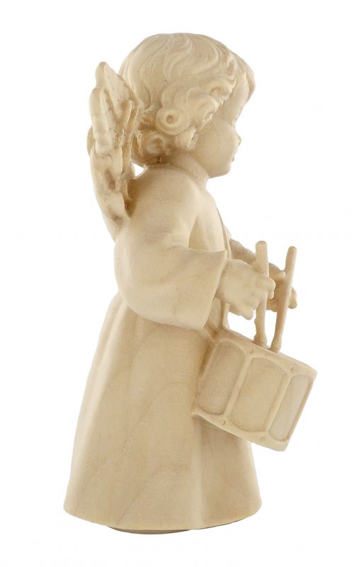 statuina dell'angioletto con tamburo, linea da 10 cm, in legno naturale, collezione angeli sissi - demetz deur