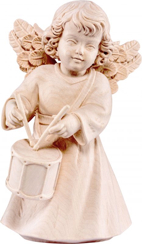 statuina dell'angioletto con tamburo, linea da 20 cm, in legno naturale, collezione angeli sissi - demetz deur