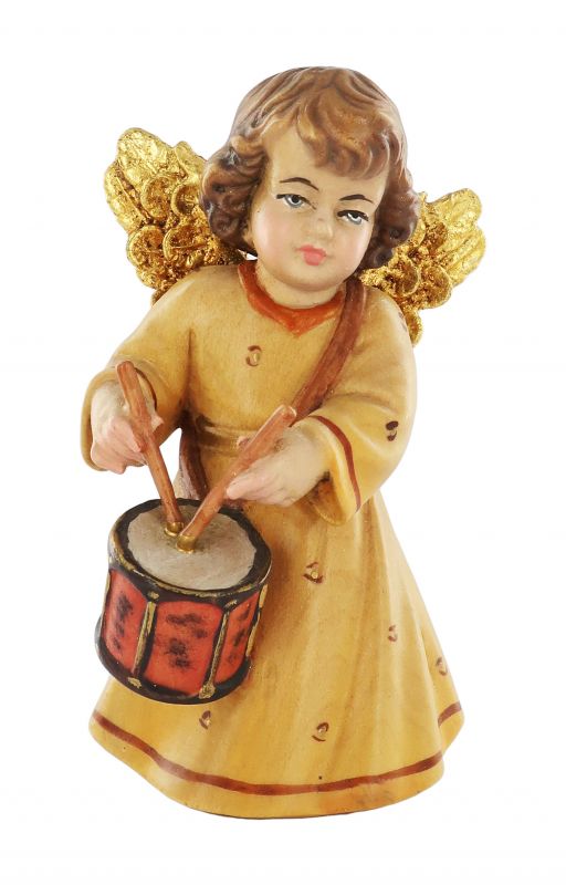 statuina dell'angioletto con tamburo, linea da 10 cm, in legno dipinto a mano, collezione angeli sissi - demetz deur
