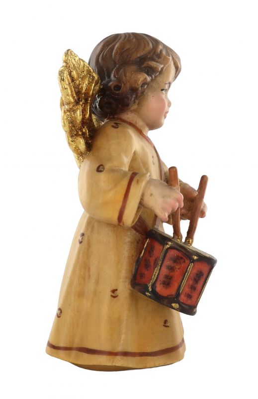 statuina dell'angioletto con tamburo, linea da 10 cm, in legno dipinto a mano, collezione angeli sissi - demetz deur