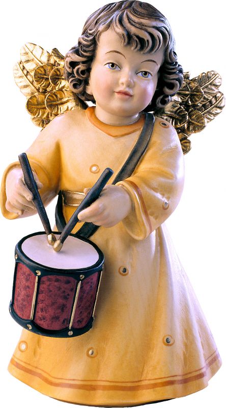 statuina dell'angioletto con tamburo, linea da 14 cm, in legno dipinto a mano, collezione angeli sissi - demetz deur