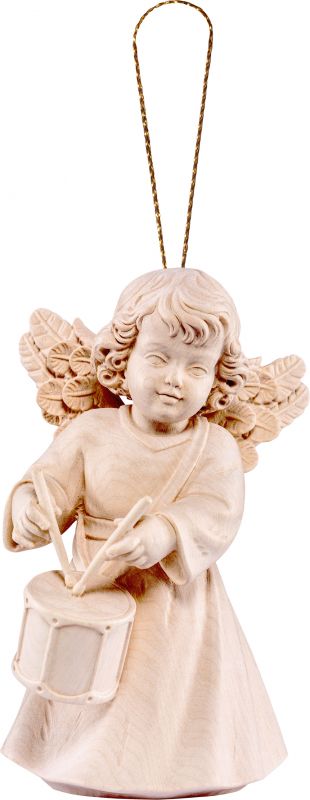 angelo sissi con tamburo da appendere - demetz - deur - statua in legno dipinta a mano. altezza pari a 5 cm.