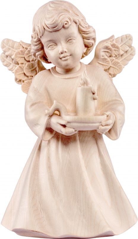 statuina dell'angioletto con candela, linea da 20 cm, in legno naturale, collezione angeli sissi - demetz deur