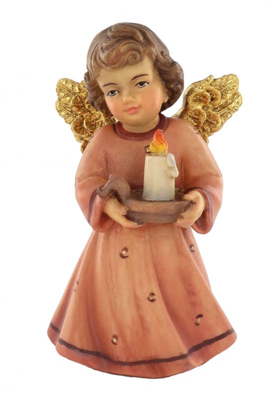 statuina dell'angioletto con candela, linea da 10 cm, in legno dipinto a mano, collezione angeli sissi - demetz deur