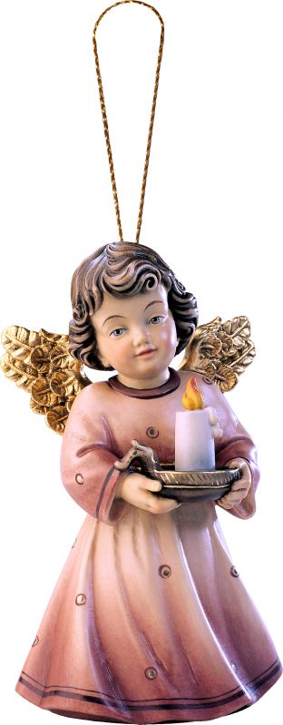angelo sissi con candela da appendere - demetz - deur - statua in legno dipinta a mano. altezza pari a 5 cm.