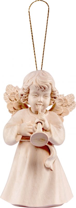 angelo sissi con tromba da appendere - demetz - deur - statua in legno dipinta a mano. altezza pari a 5 cm.