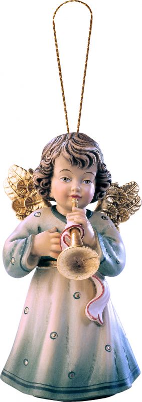 angelo sissi con tromba da appendere - demetz - deur - statua in legno dipinta a mano. altezza pari a 5 cm.