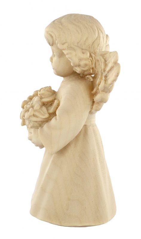 statuina dell'angioletto con fiori, linea da 10 cm, in legno naturale, collezione angeli sissi - demetz deur