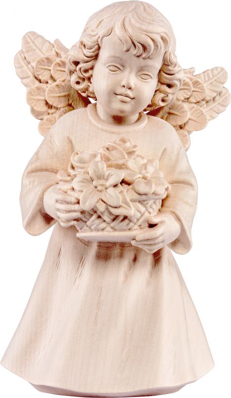 statuina dell'angioletto con fiori, linea da 14 cm, in legno naturale, collezione angeli sissi - demetz deur