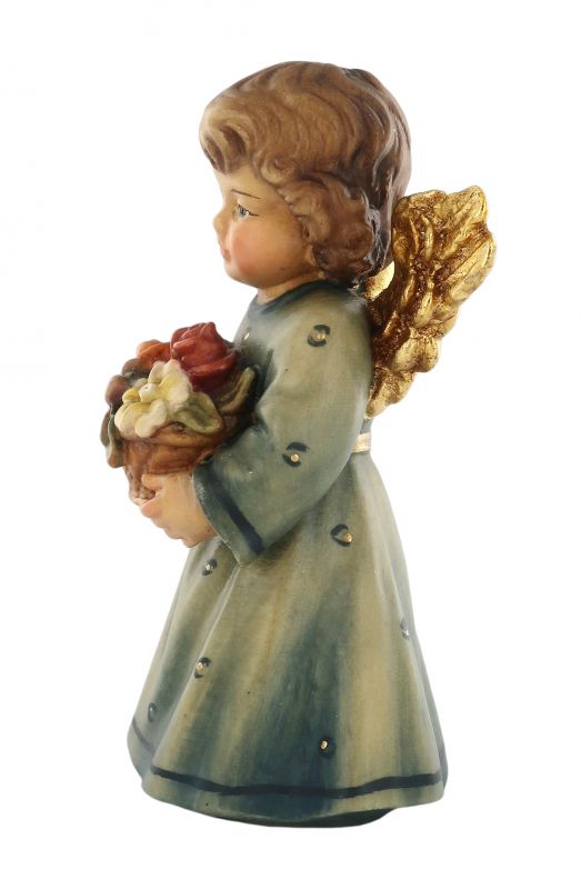 statuina dell'angioletto con fiori, linea da 10 cm, in legno dipinto a mano, collezione angeli sissi - demetz deur